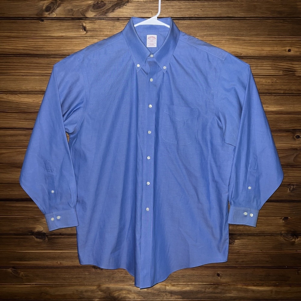 Brooks Brothers Dress Shirt 17.5 4/5 Non Iron Supima Cotton Solid Blue Classic